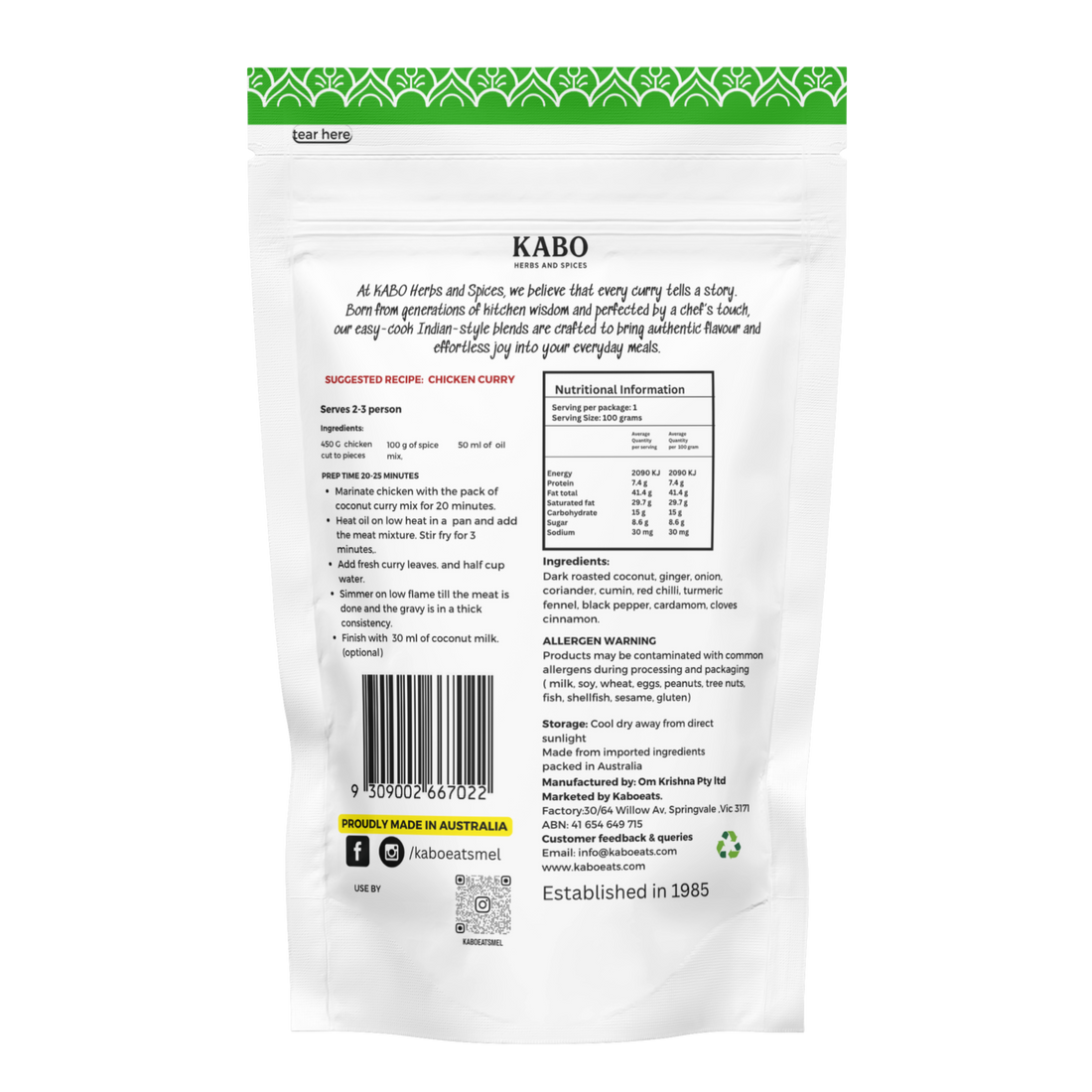 Coconut Curry- Simmer sauce dry blend