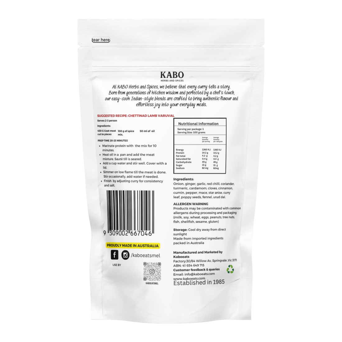 Madras Masala- Simmer sauce dry blend